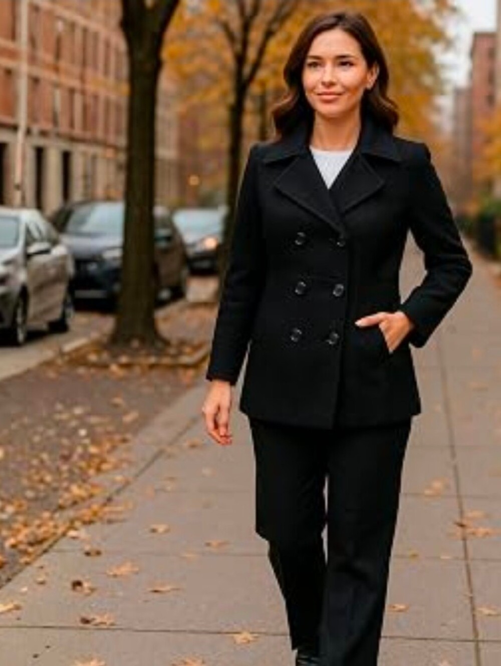 Women's MICHAEL Michael Kors Black Double-Breasted Peacoat Wool Blend XL
